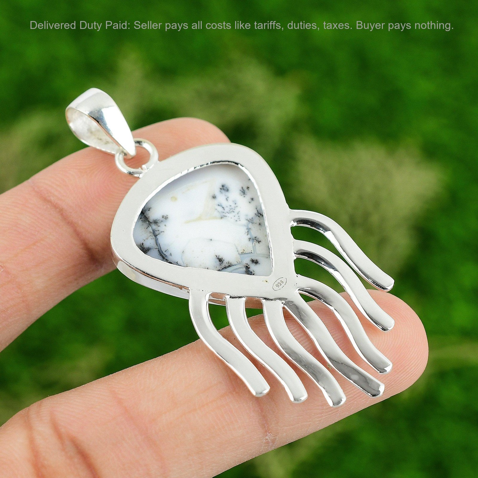Dendrite Opal Gemstone Anniversary Birthday Bezel Sister Pendant Sterling Silver