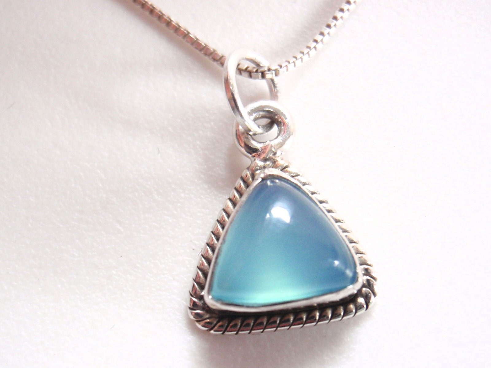 Very Small Chalcedony Triangle w/ Rope Style Accents 925 Sterling Silver Pendant