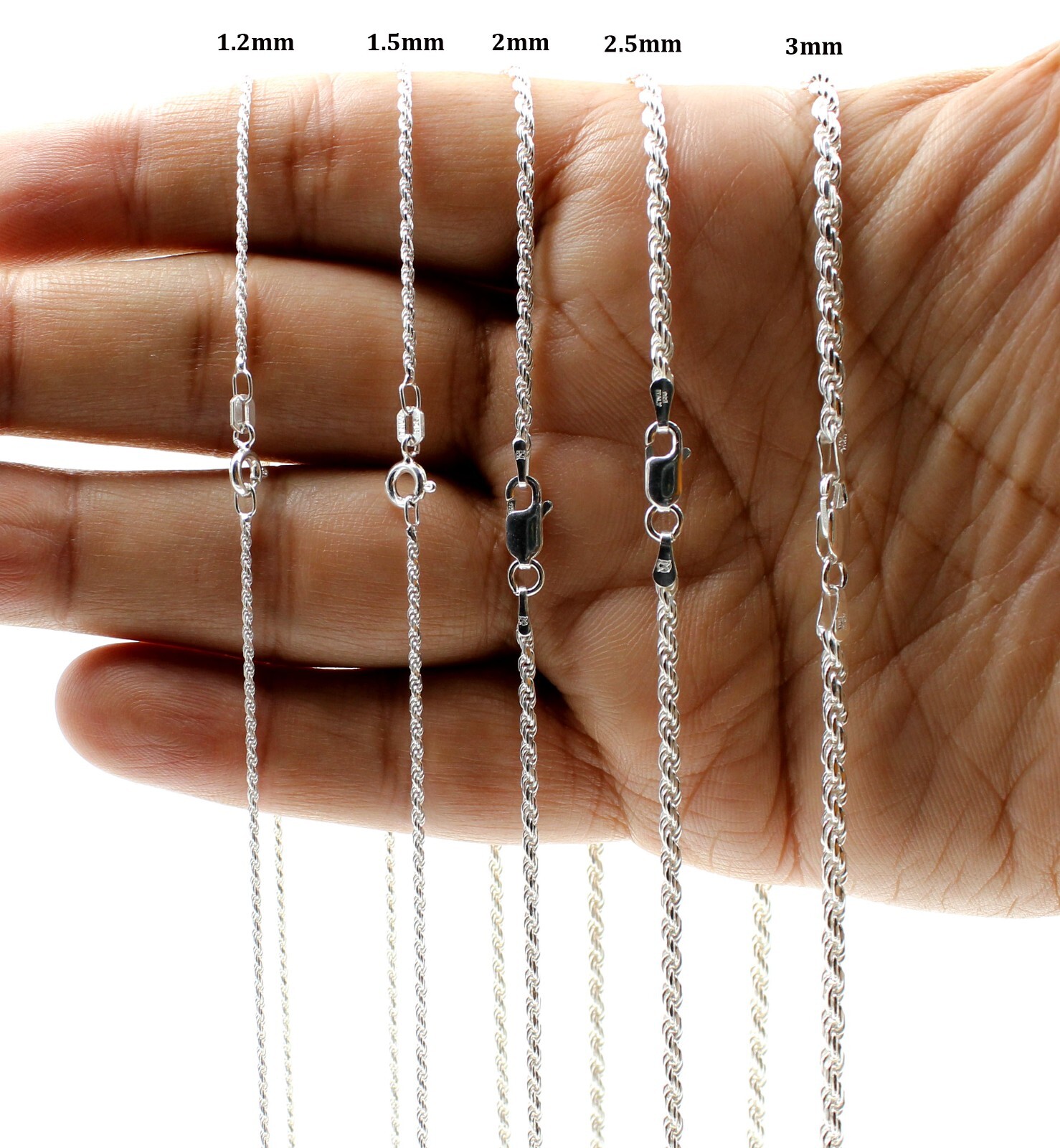 Real 925 SOLID Sterling Silver Diamond-Cut ROPE Chain Necklace 1.2MM-3MM 16″-30″