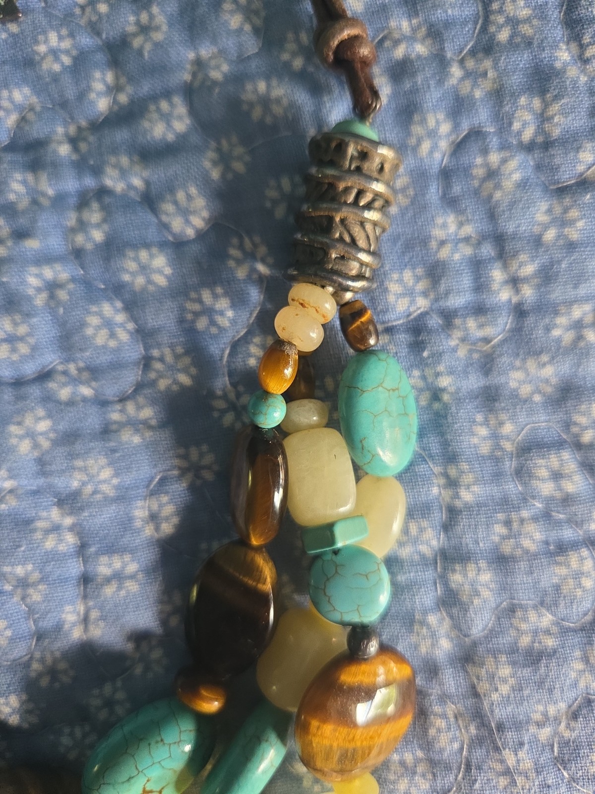 Silpada Sterling Silver Brown Leather Turquoise Tiger’s Eye Necklace N1858 EUC