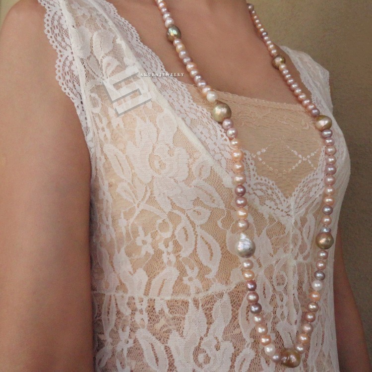 43in. Multi-color Freshwater Pearls And 925 Silver Clasp Long Strand Necklace