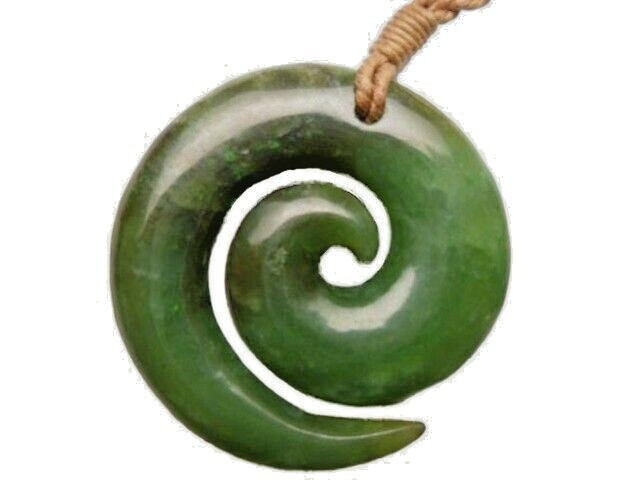 35MM HAND-CARVED GREEN JADE MAORI KORU NEW LIFE/BEGINNINGS ETERNAL LOVE NECKLACE