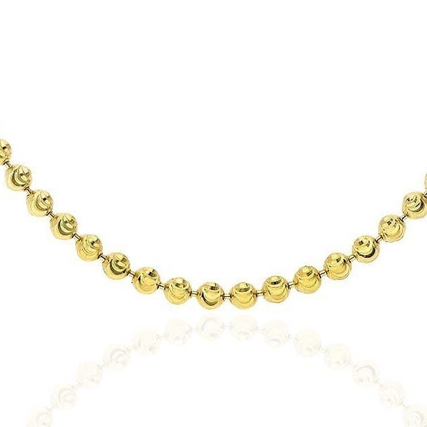 Yellow Gold Over Silver 2.3mm Ball Bead Moon Cut Dog Tag Chain Necklace 16″-30″