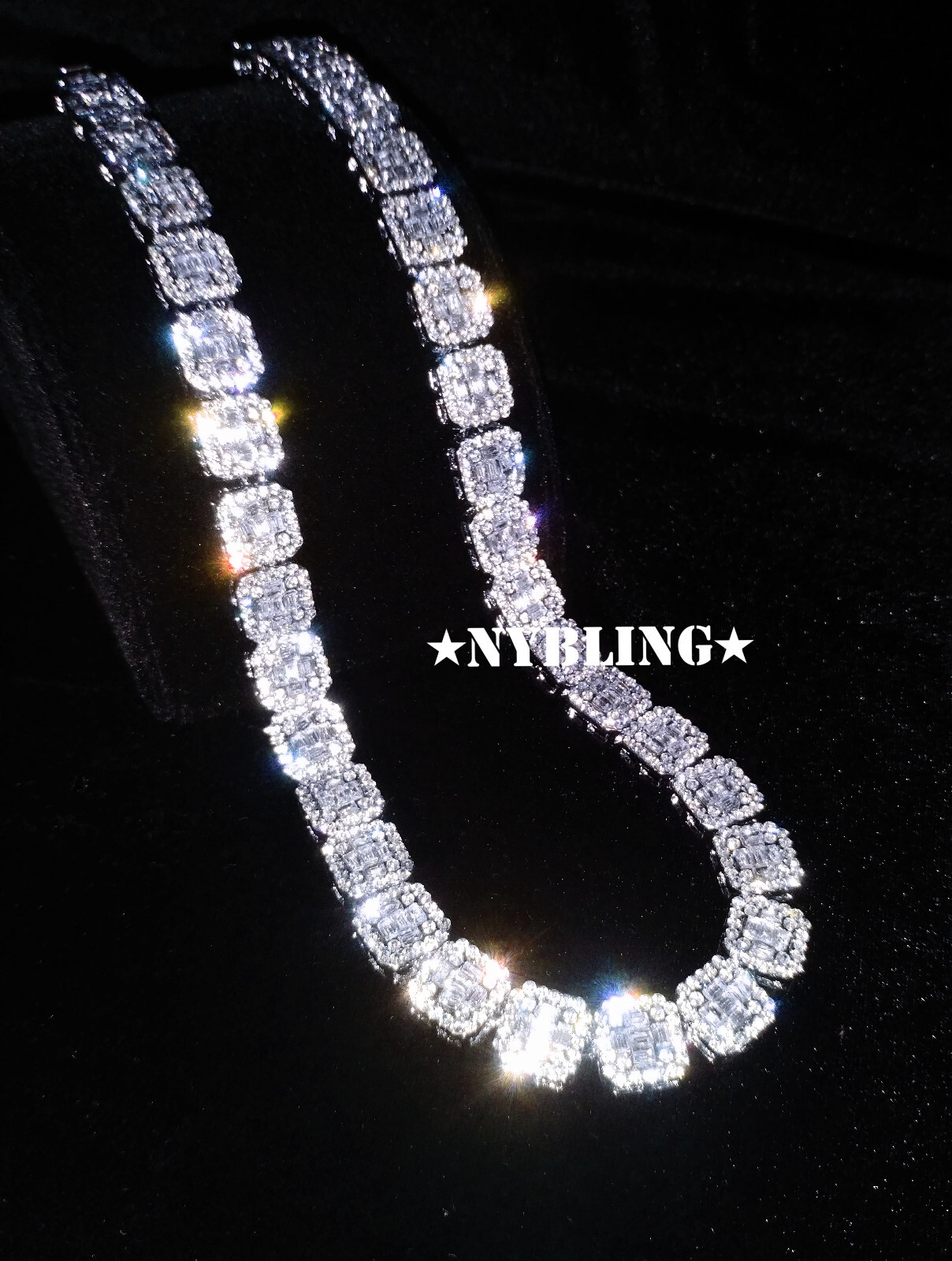 Solid 10K Gold Baguette Moissanite Tennis Choker 18/20In Hip Hop Necklace