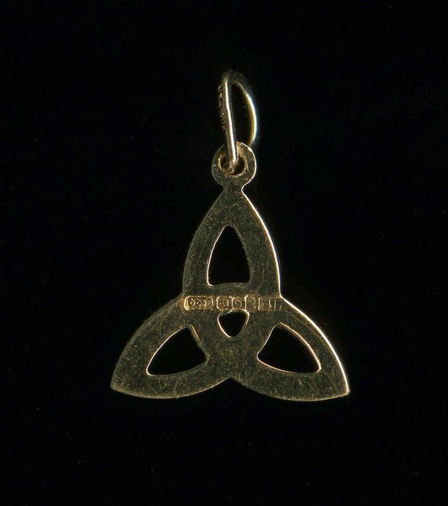10K 18mm Fine Solid Yellow Gold Infinity Triangle Pendant Hoop Charm (KB
