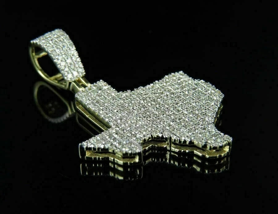1.50Ct Round Diamond Texas Map Unisex Pendant 14K Yellow Gold Finish Free Chain