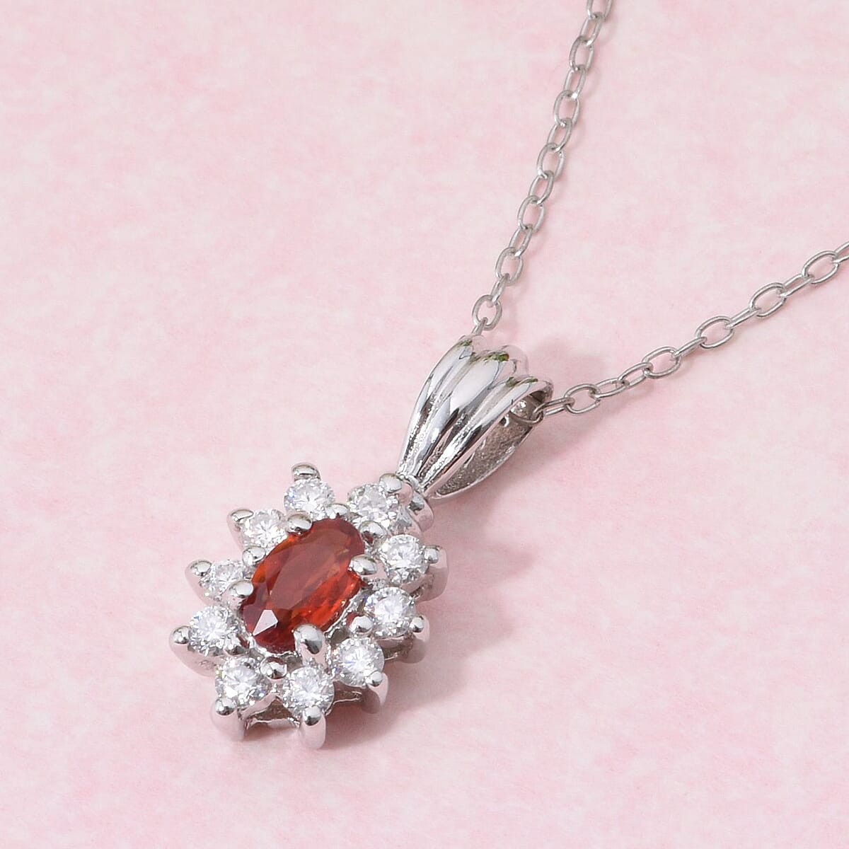 0.50ctw Premium Red Sapphire & Moissanite Pendant & Chain 20″ Rhodium Plated
