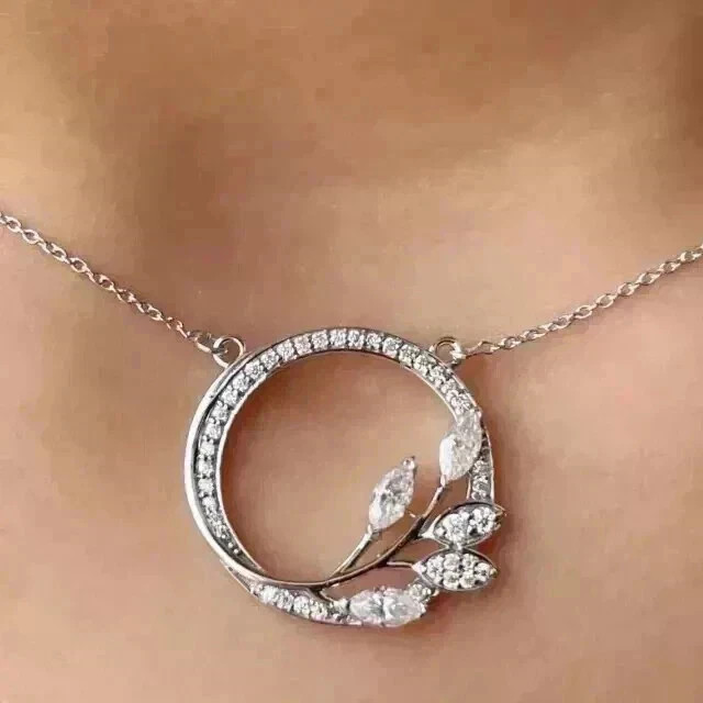 2.20Ct Round Cut Real Moissanite Women’s Circle Pendant 14K White Gold Plated
