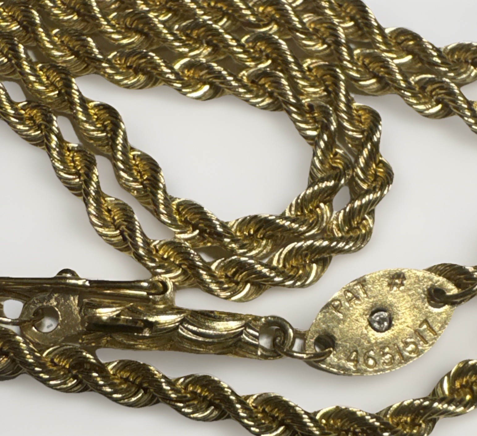 Genune Silk Rope 14K Solid 18” 7.5g Gold Chain Diamond Chip Closure Vtg RARE!