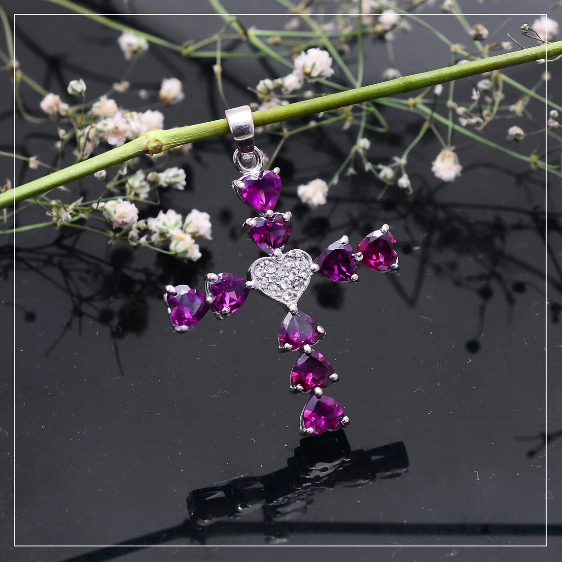Rhodolite Garnet Gemstone Cross Pendant 925 Silver Dainty Pendant Gift For Him