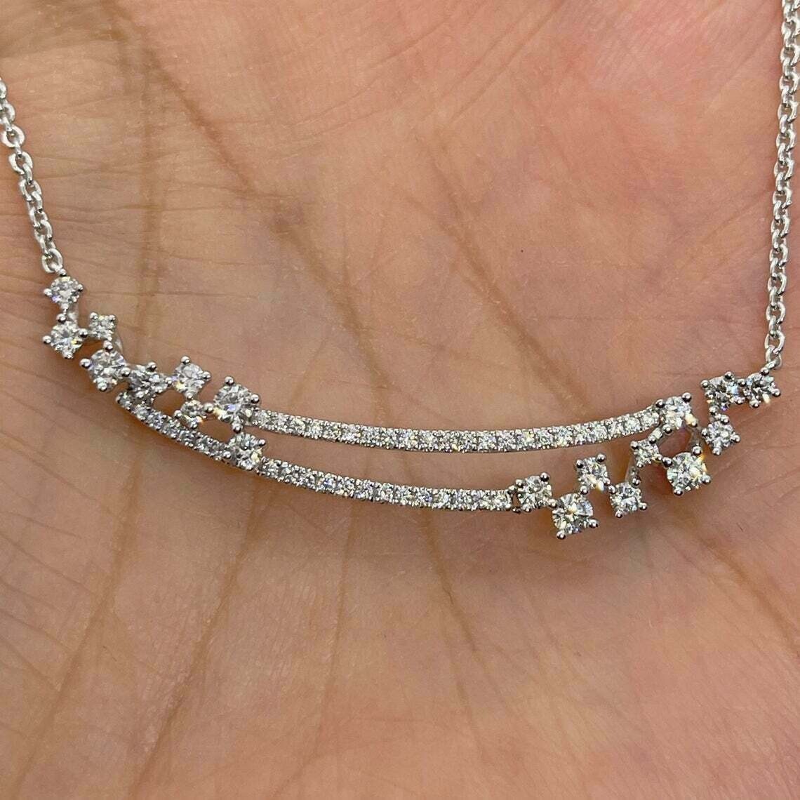 1.10Ct Round Cut VVS1/D Diamond Bar Pendant 14K White Gold Finish 18″ Free Chain