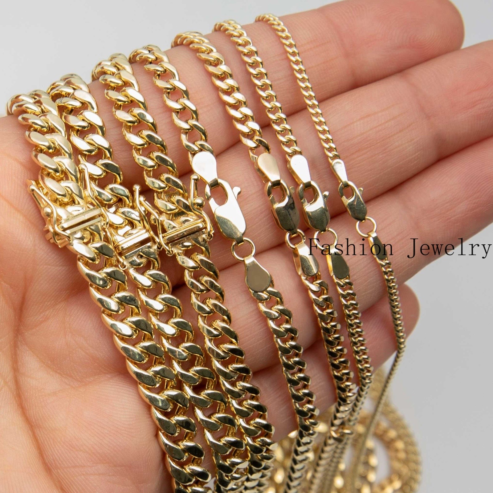 Shiny Miami Cuban Link Chain Necklace Real 14K Yellow Gold All Sizes
