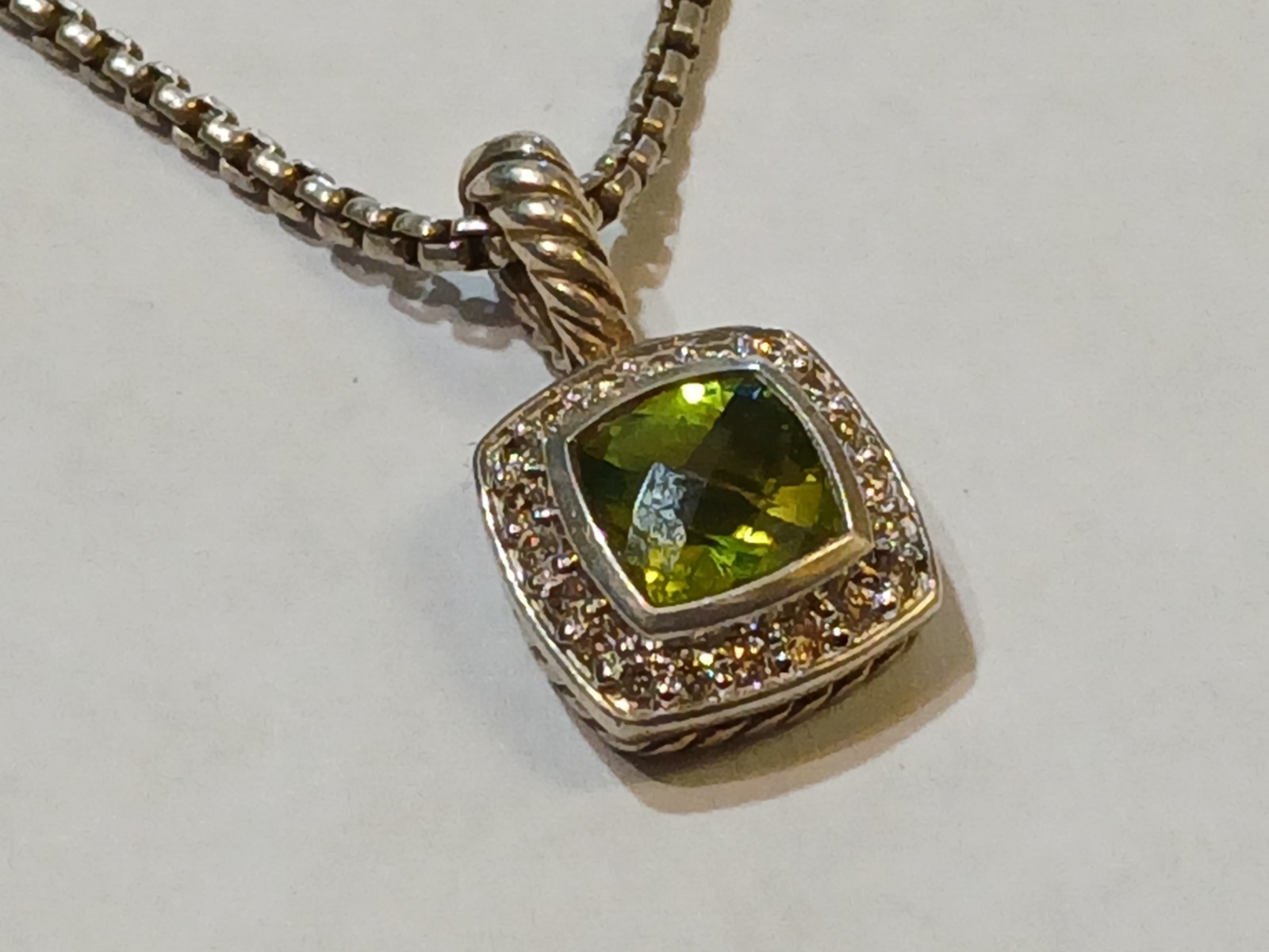 DAVID YURMAN Albion Sterling Silver Peridot Diamond 18″ Pendant Necklace
