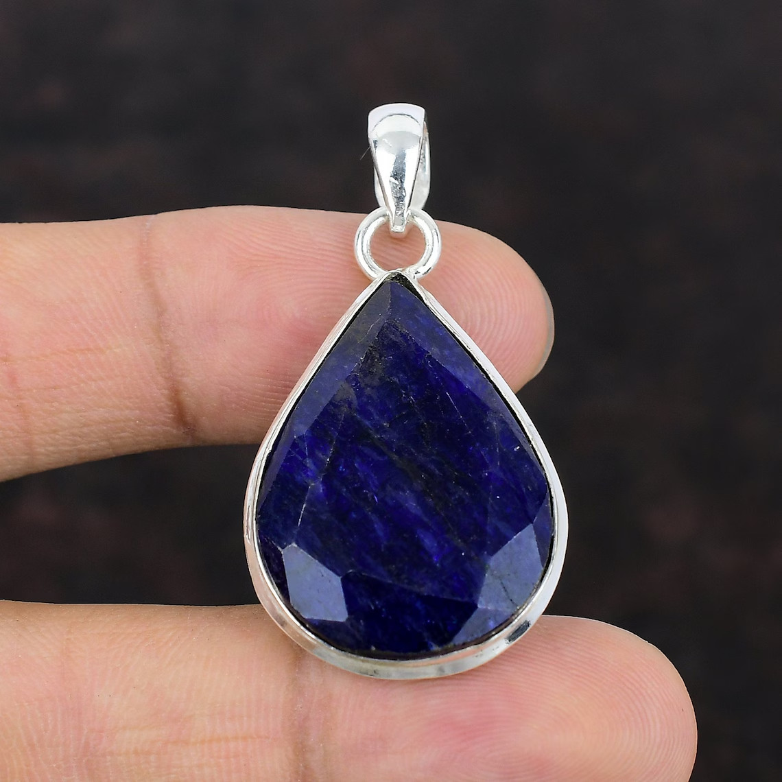 Blue Sapphire Gemstone 925 Sterling Silver Handmade Jewelry Pendant Gift For Him