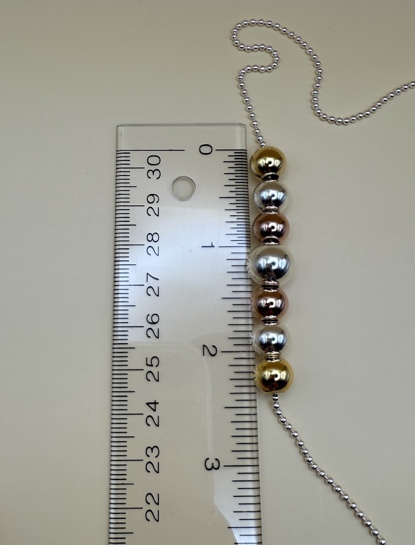 925 Sterling Silver Tri-Color Ball Bead Station Necklace 20” Italy