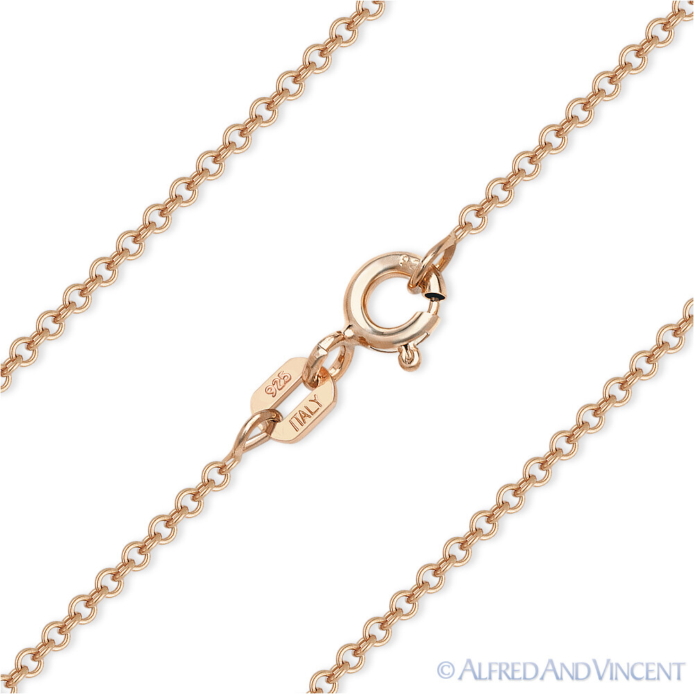 1.4mm Rolo Link Cable Chain Necklace in 14k Rose Gold-Plated 925 Sterling Silver