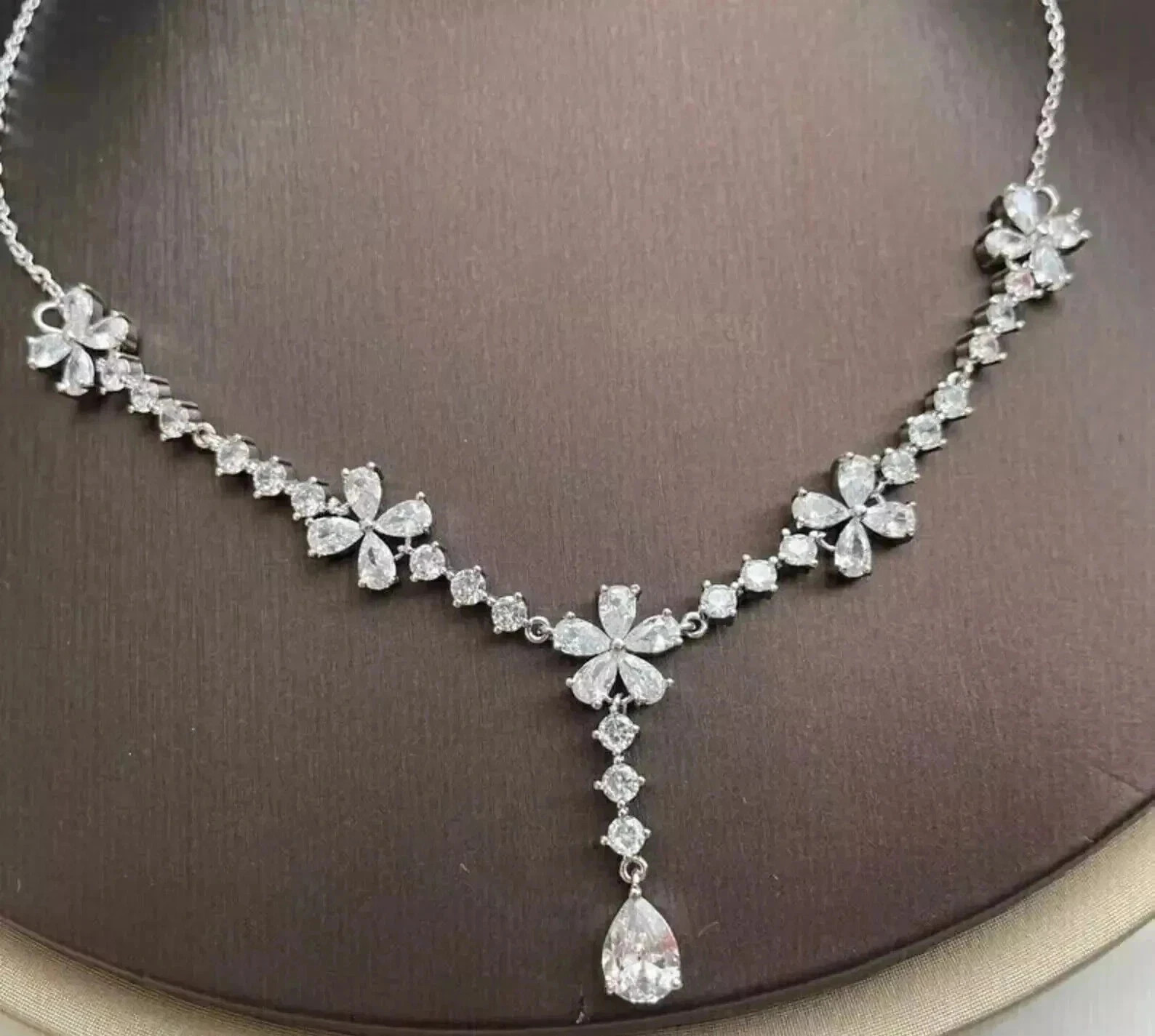 10CT Pear Cut White Moissanite Women’s Fancy Necklace 14K White Gold Plated