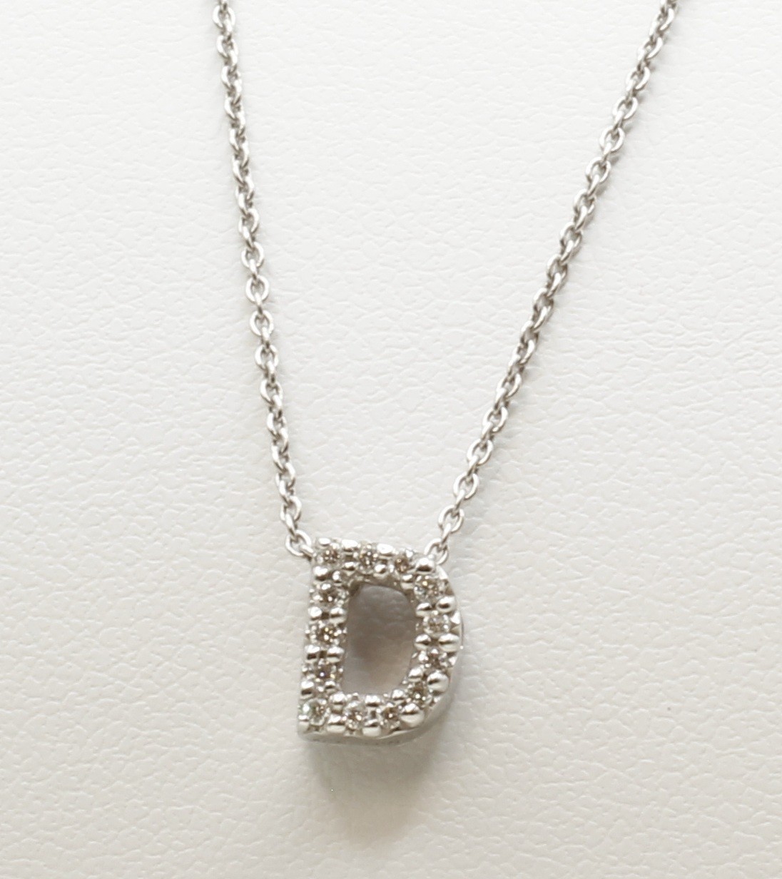 Roberto Coin Tiny Treasures Natural Diamond “D” 18k White Gold 18″ Necklace