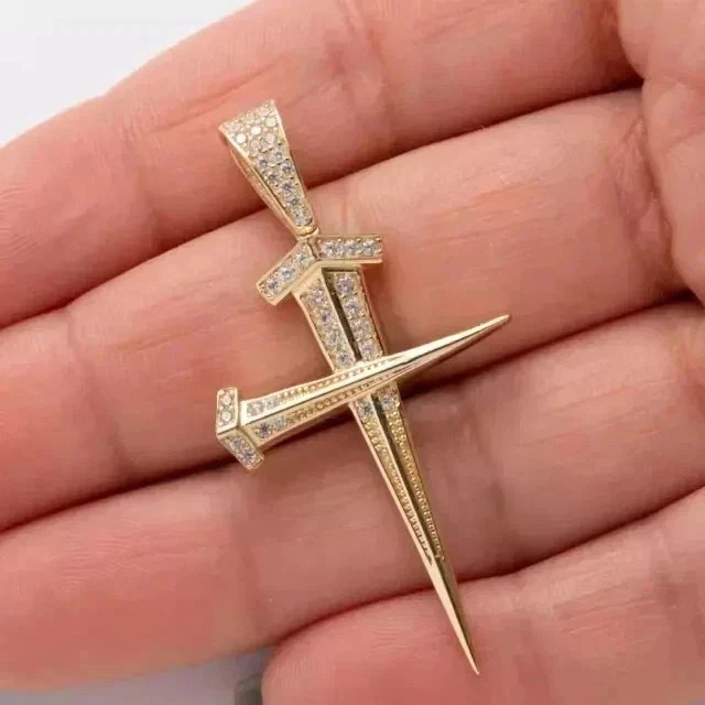 2Ct Round Cut Lab-Created Diamond Cross Pendant 14K Yellow Gold Plated Silver