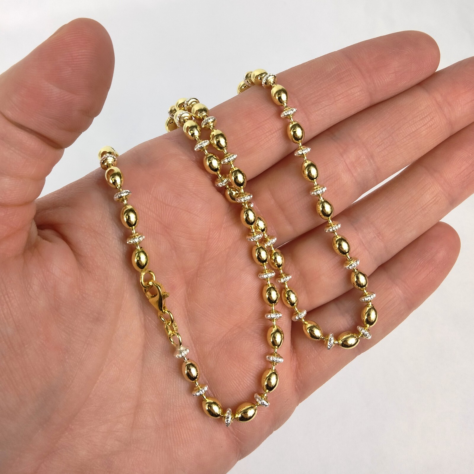 Gold Plated Two Tone Bead Chain – 4mm 18″ with Lobster Clasp