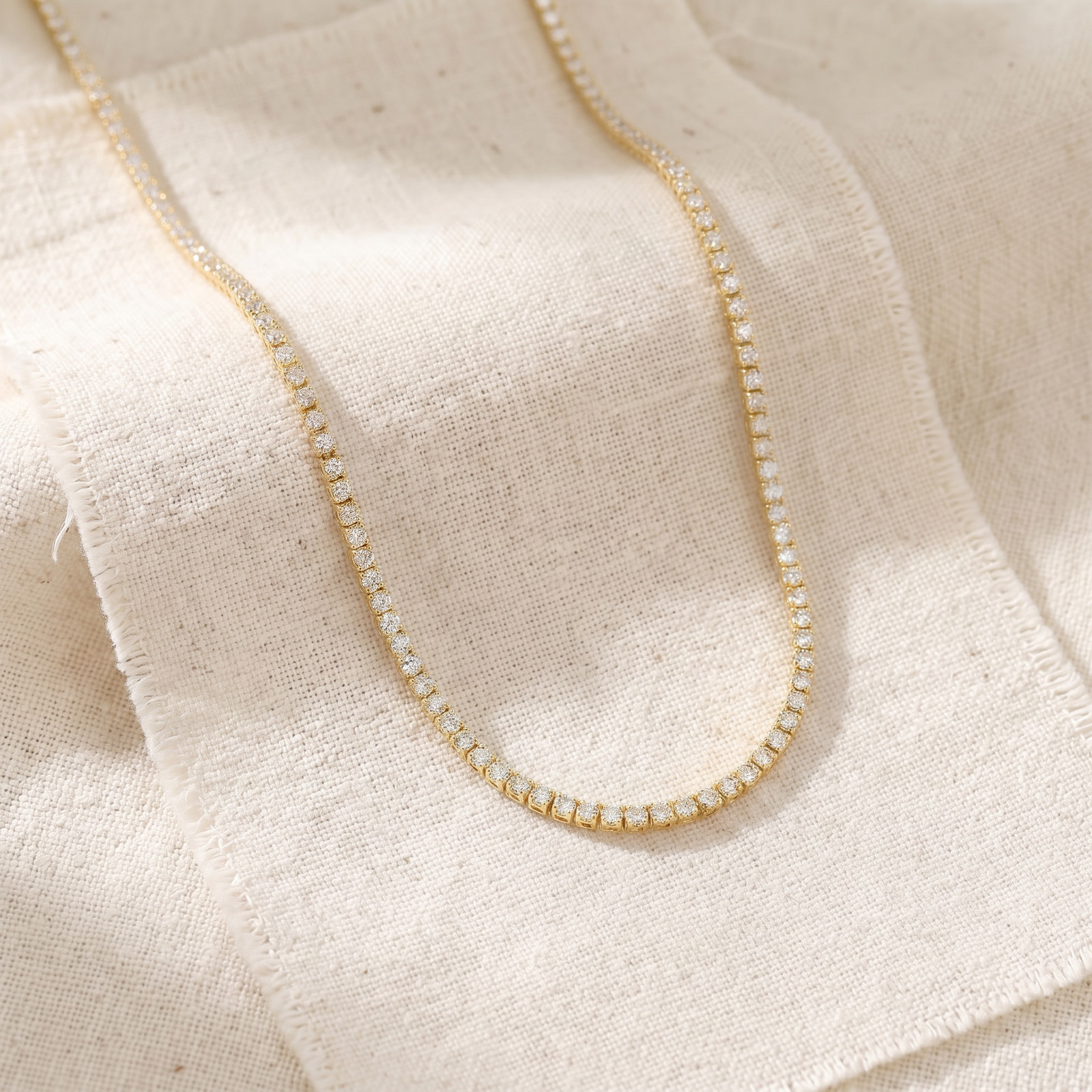 7 1/2Ct TW Round Diamond Tennis Necklace 14k Yellow Gold 17″