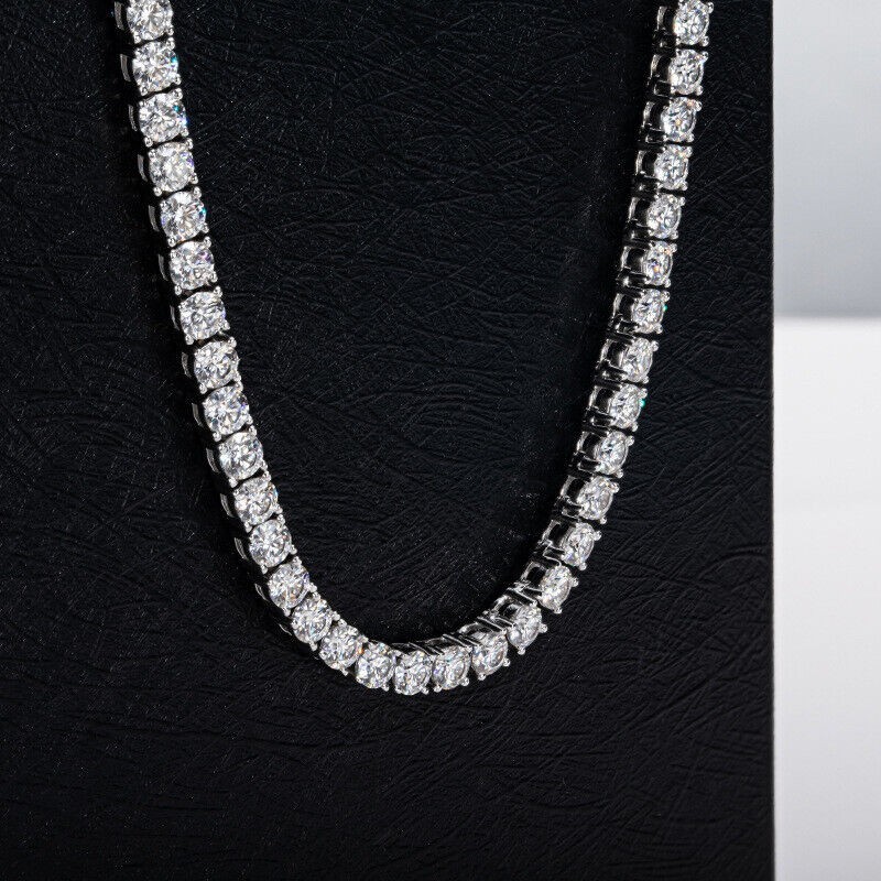 3-6.5MM REAL MOISSANITE Silver Tennis Chain Necklace – VVS D Color – Pass Tester