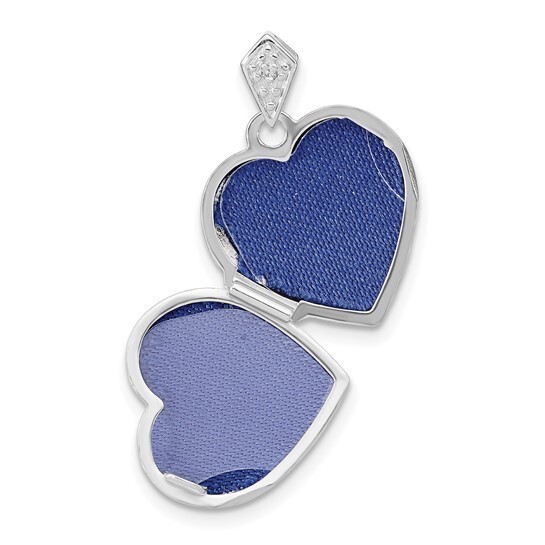 Ster Silver Rhodium-plated Genuine Diamond 15mm Filigree Heart Locket w/Chain