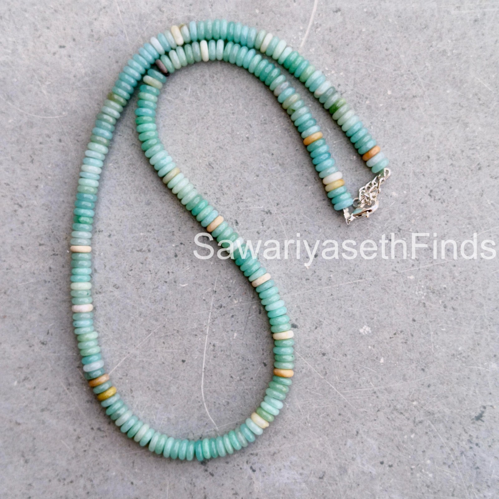Amazonite Necklace for Women 6MM Rondelle Stone Beads, Natural Blue Green Gemsto