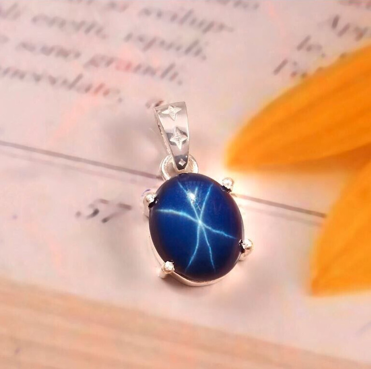 Solid 925 Sterling Silver Star Blue Sapphire Pendant Christmas Gift Unisex Gift