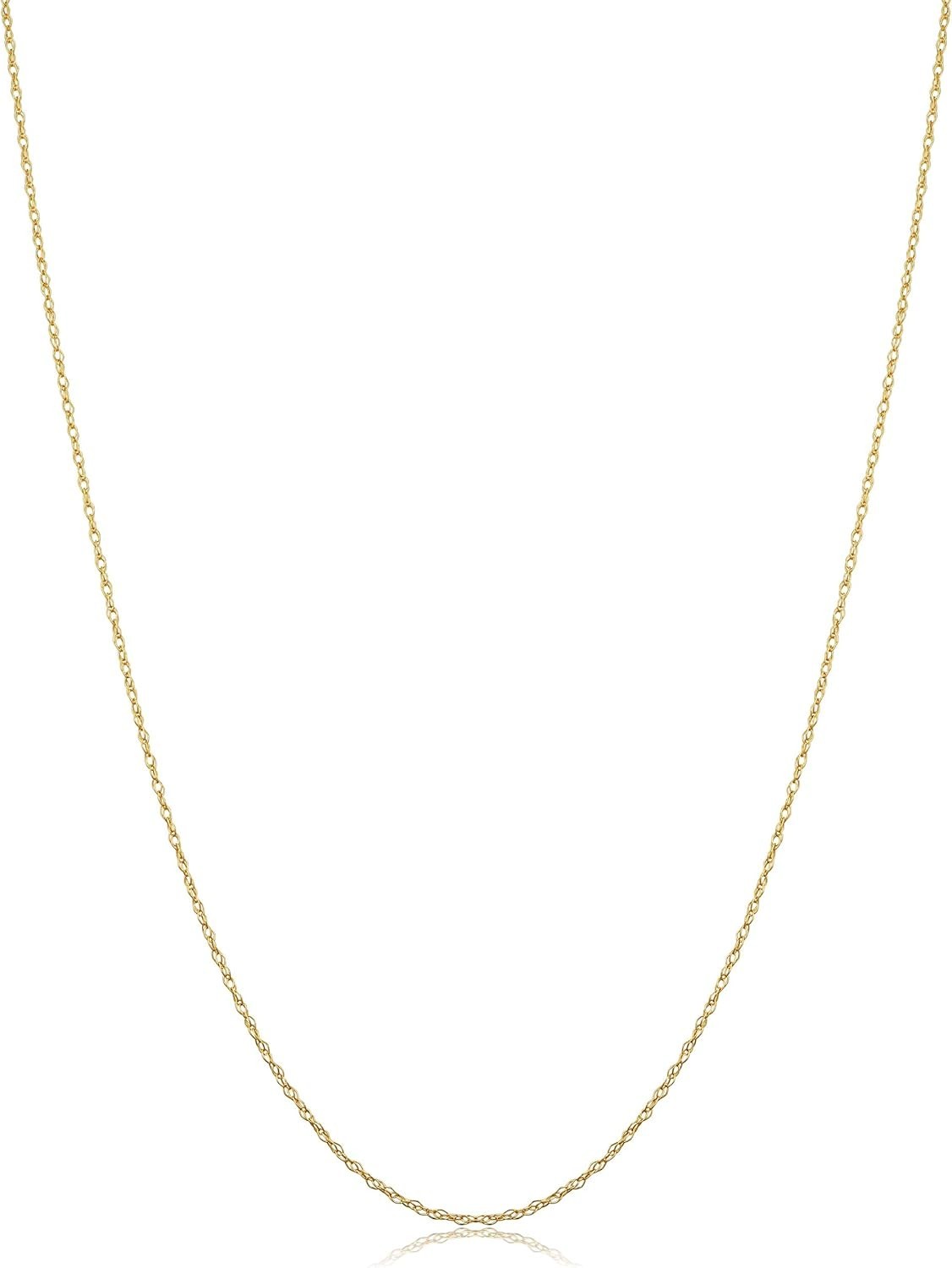 Womens Classic Rope Chain – 10K Yellow Gold Barely-There Necklace, Thin Lightwei