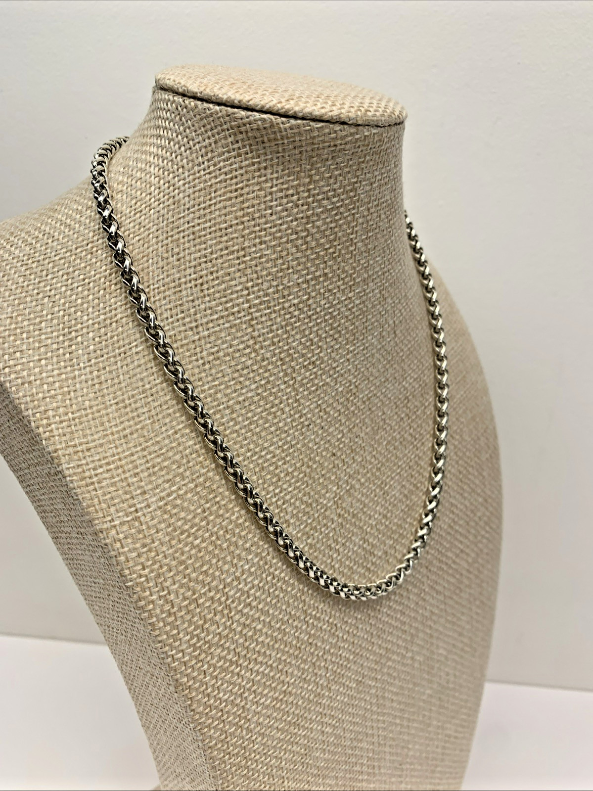 David Yurman Signed 925 Sterling Silver 4mm Wheat Weave Chain Necklace 16″ 23.5g
