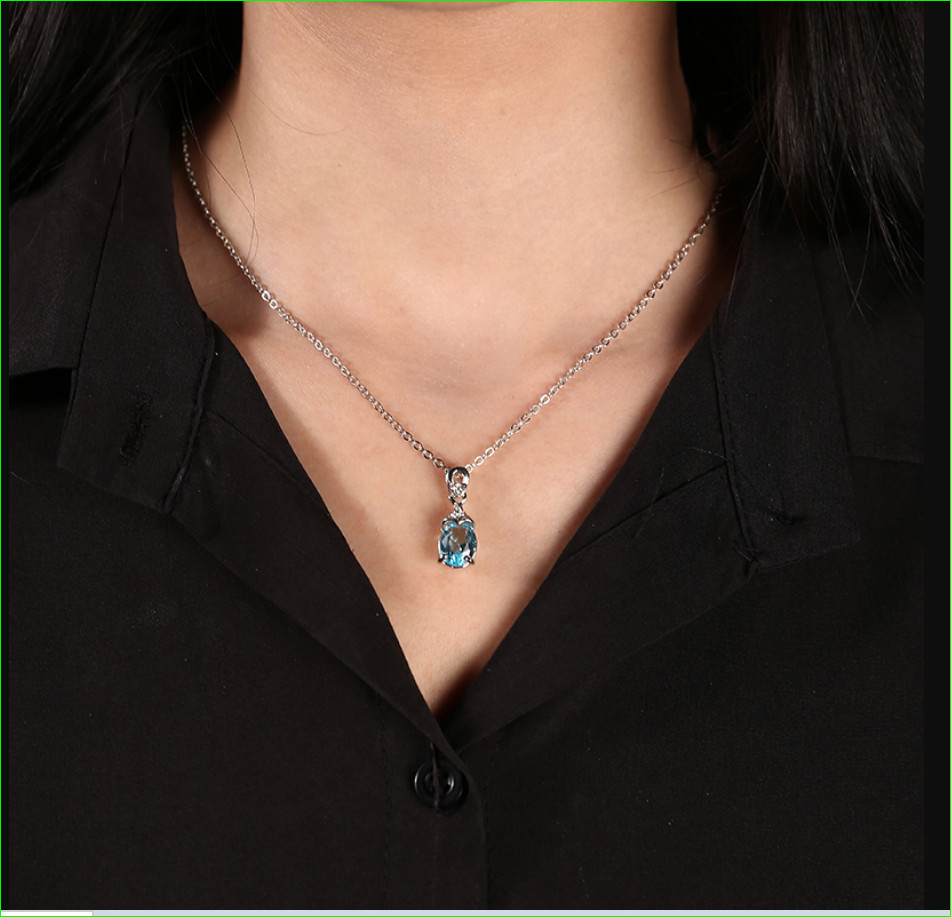 3Ct Oval Cut Lab Created Aquamarine Women’s Pendant Charm 14K White Gold Plated