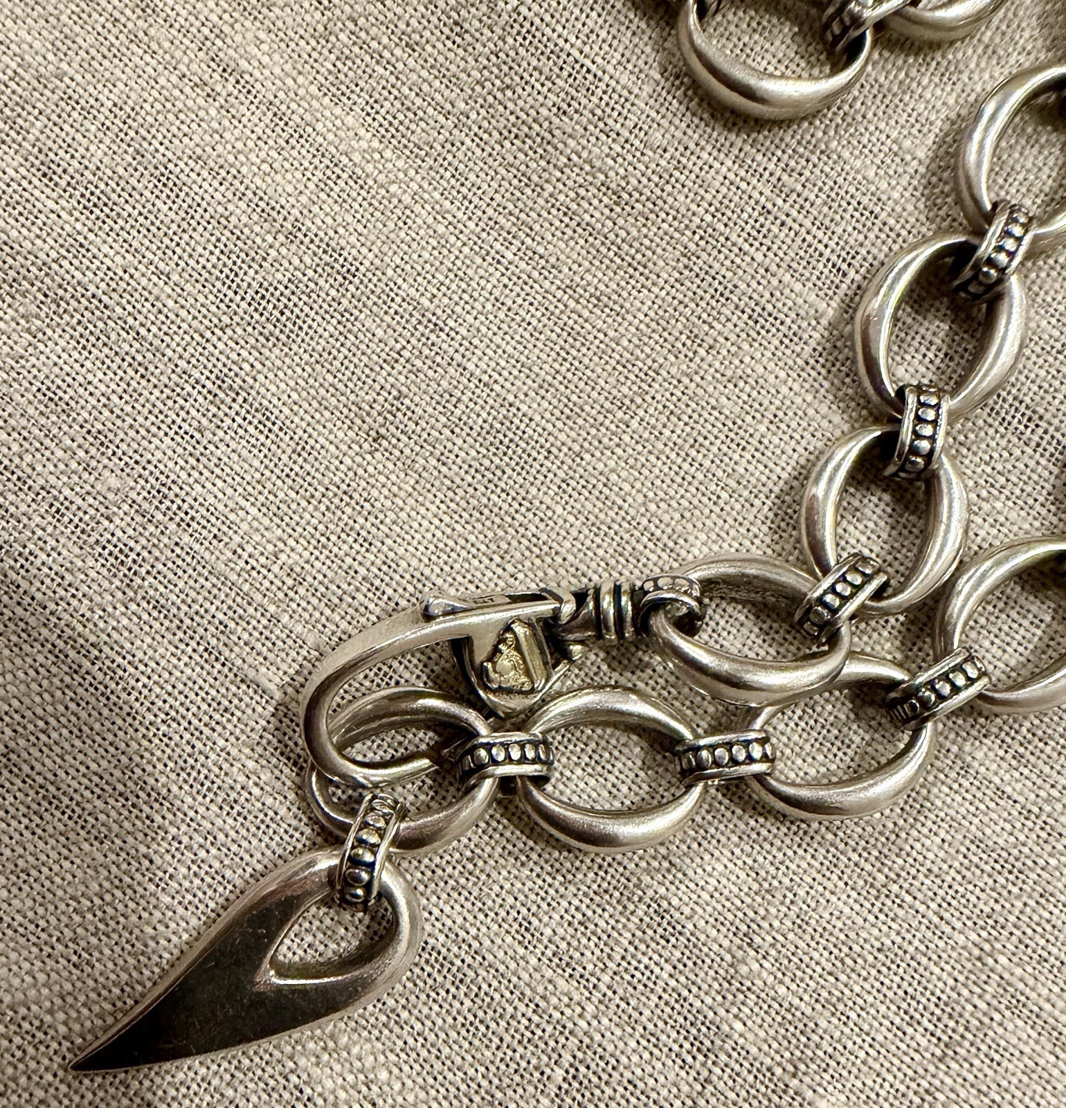 Vtg Lagos Caviar Signature Link Chain Necklace Heart Charm Sterling Gold 24”