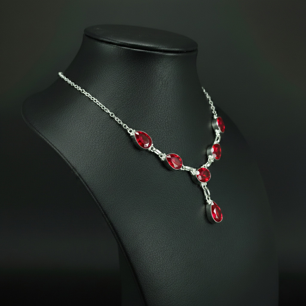 Garnet Gemstone 925 Sterling Silver handmade Gift Necklace 18″