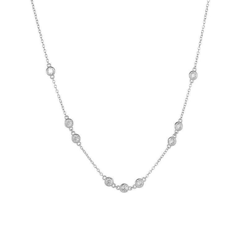 18 INCH By the Yard Station Necklace Round Natural Diamond 14k Solid White Gold