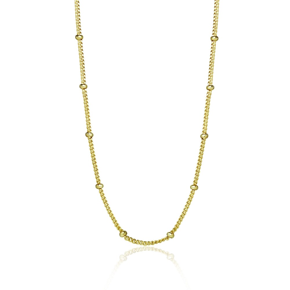 Bead Station 2mm Cable Chain Necklace in Gold Plated 925 Silver, 30 Inches