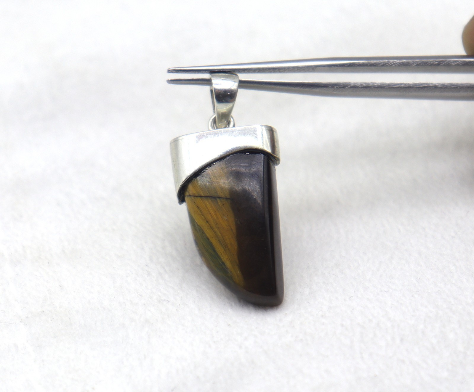925 Sterling Silver Natural Tiger Eye Brown Color Gemstone 1.3 Inch Pendant