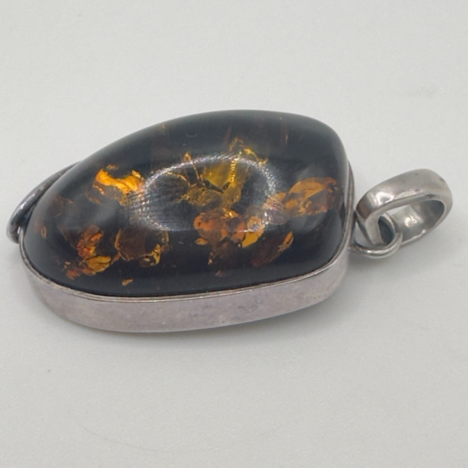 Vintage Sterling Silver Baltic Amber Pendant Deep Cognac Honey Color 11.8g 1.75″