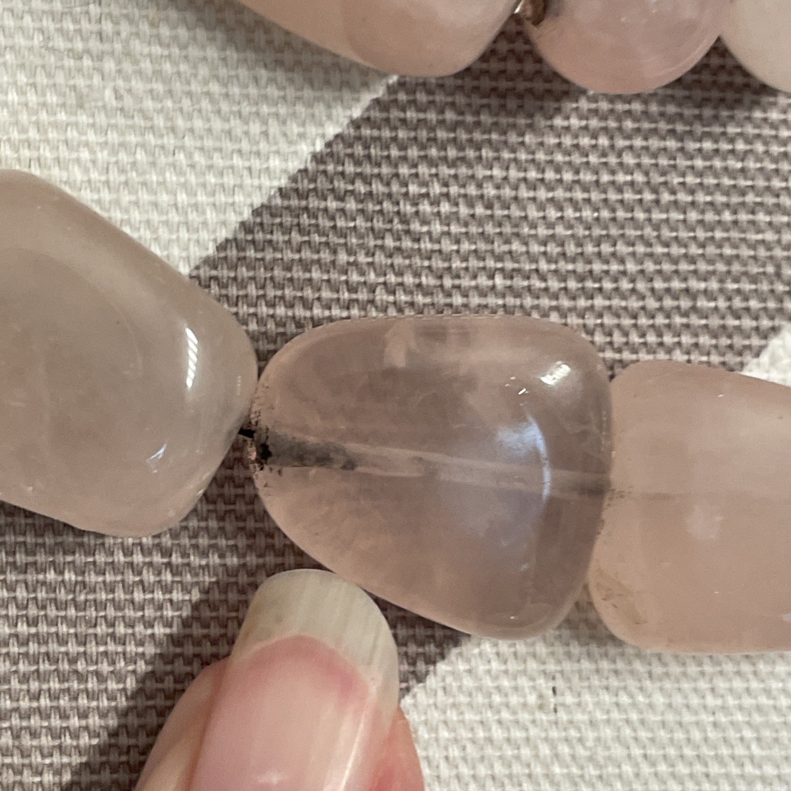 Rose Quartz Necklace Double Strand Crystal Chunky Bead Choker Sterling 925