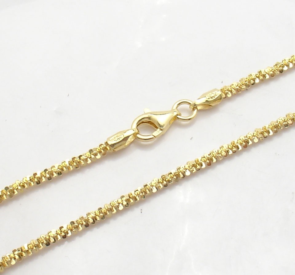 Technibond Twisted Rock Sparkle Chain Necklace 14K Yellow Gold Plated Silver