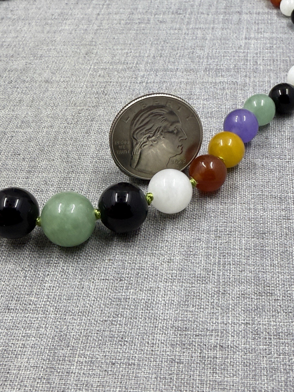 Ross-Simons 14K Clasp Multi-Color Graduated Jade Bead Necklace w/ Pouch & Box