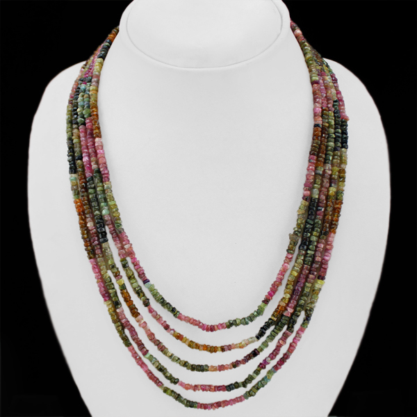 SUPERB 313.00 CTS NATURAL 5 LINE WATERMELON TOURMALINE BEADS NECKLACE (DG)