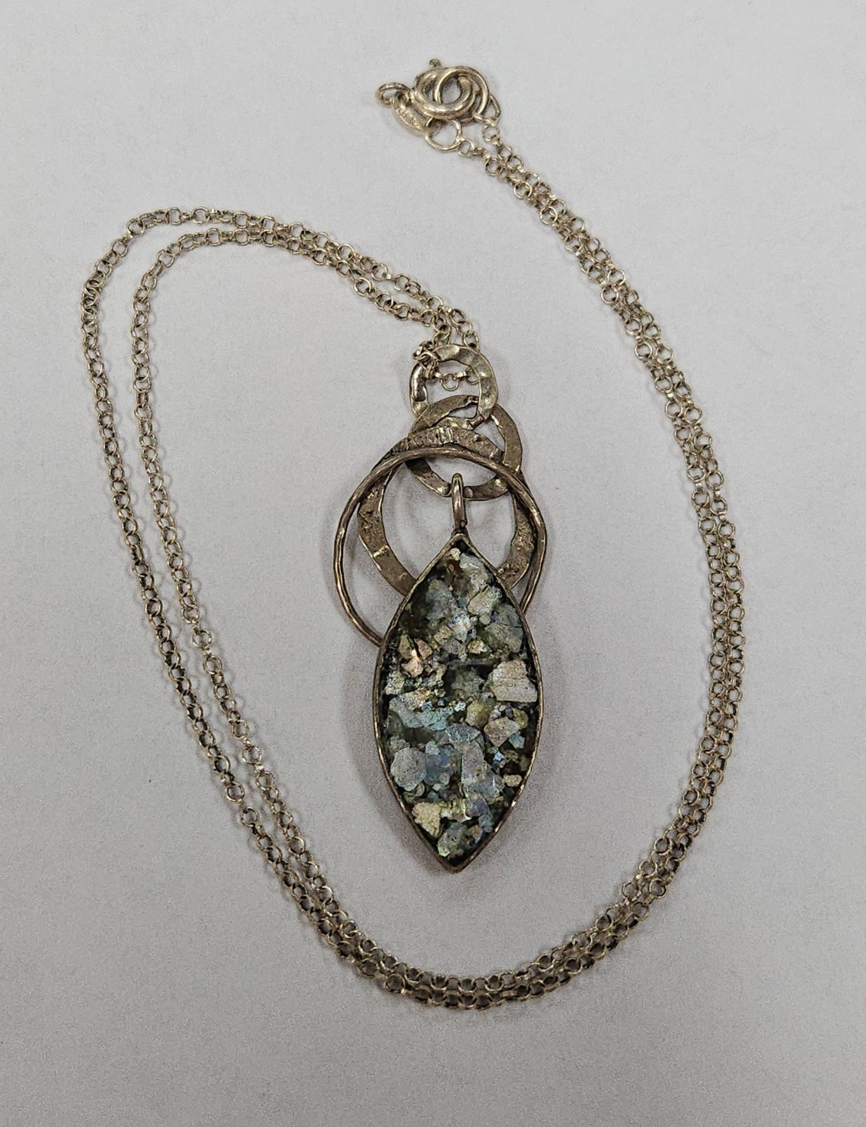Ascopa Sterling Silver Roman Glass Pendant Necklace 18″ [115PIB]
