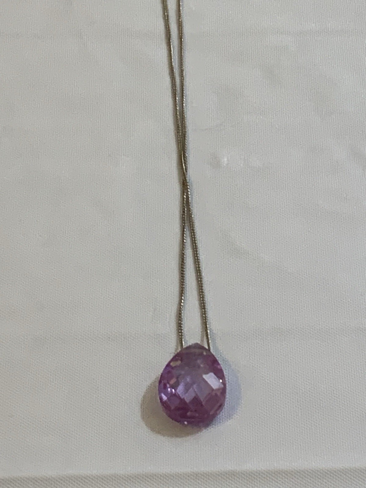Amethyst Tear Drop Stone W/Delicate Silver (925 Sterling) Lobster Claw VTG