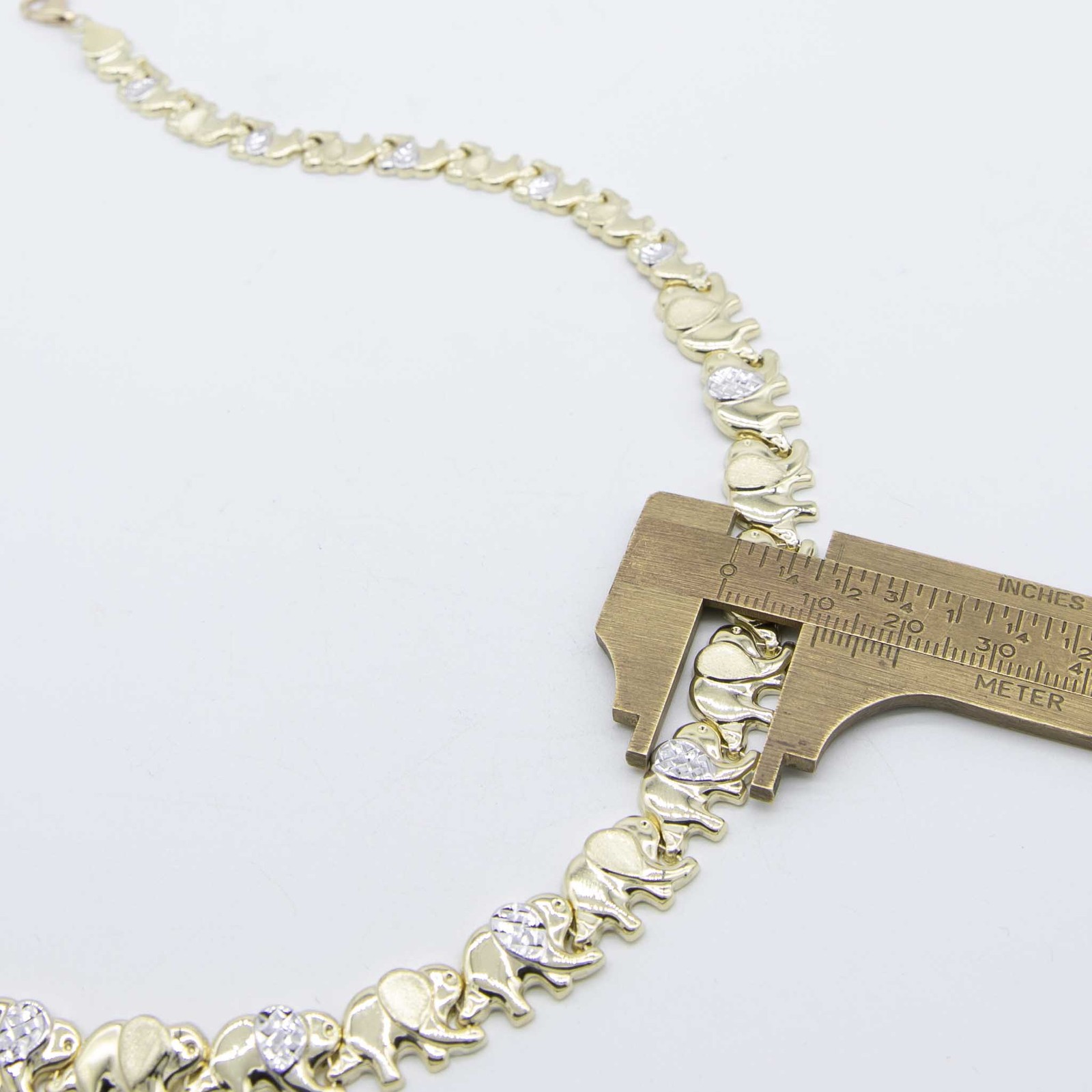 Graduated Diamond Cut Elephant Stampato Necklace 10K Yellow White Gold 18″