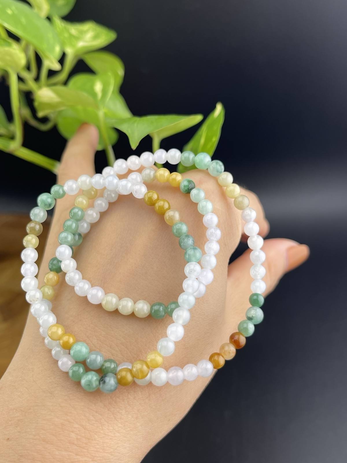 Natural Burmese Type A Jadeite Necklace 50cm Multicolor 4.5mm Beads