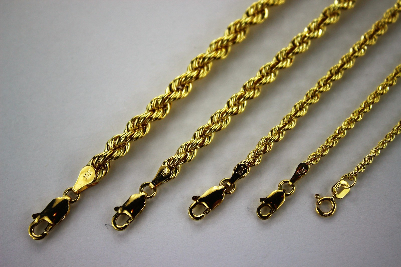 10K Yellow Gold Hollow Rope Chain Necklace 2mm ~ 5mm 16″ ~ 32″
