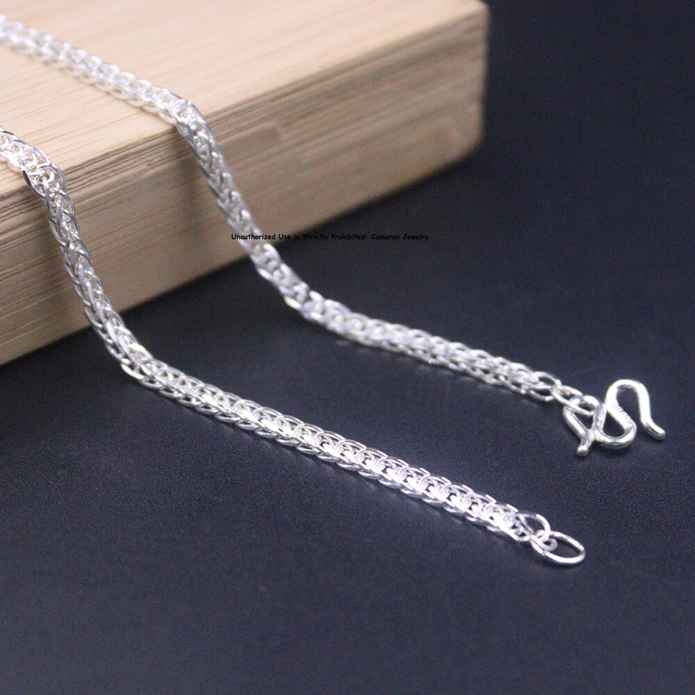 Pure S999 Fine Silver 999 Chain Women 2mm Wheat Link Necklace 4-5g 17.9inchL