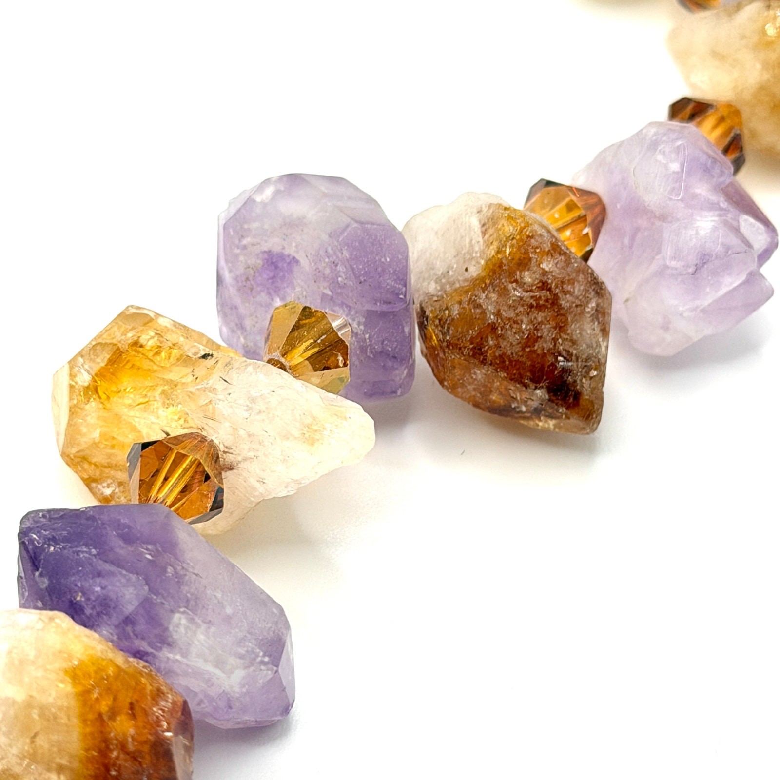 Vintage 90s Raw Amethyst Citrine Large Crystal Copper Heart Toggle Necklace