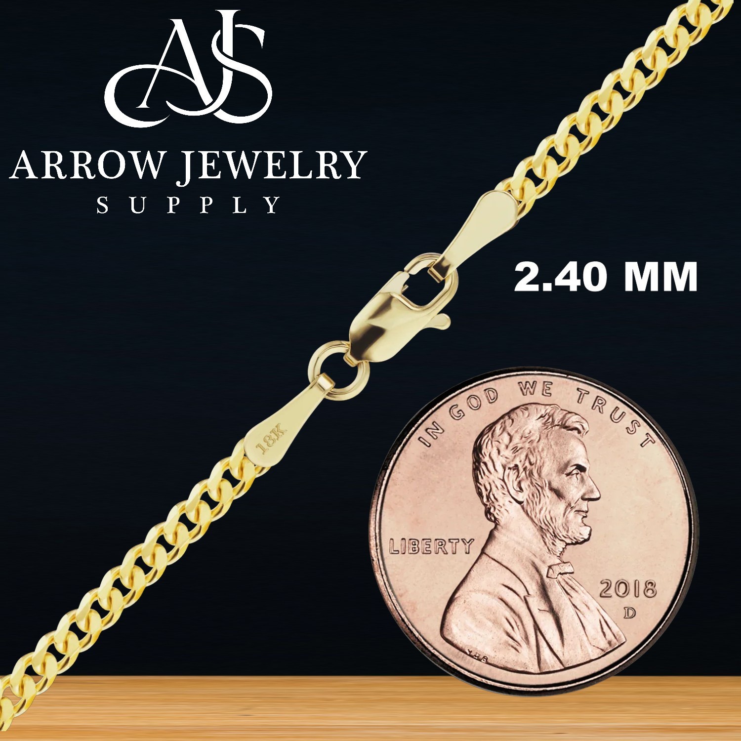 18K Yellow Gold Solid Classic Curb Cuban Link Necklace Chain